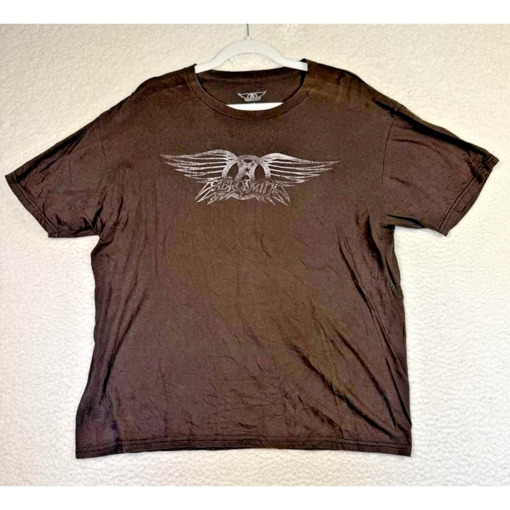 Aerosmith Shirt Mens Large Brown Graphic Band Tee‎ Classic Rock Tour Logo Cotton